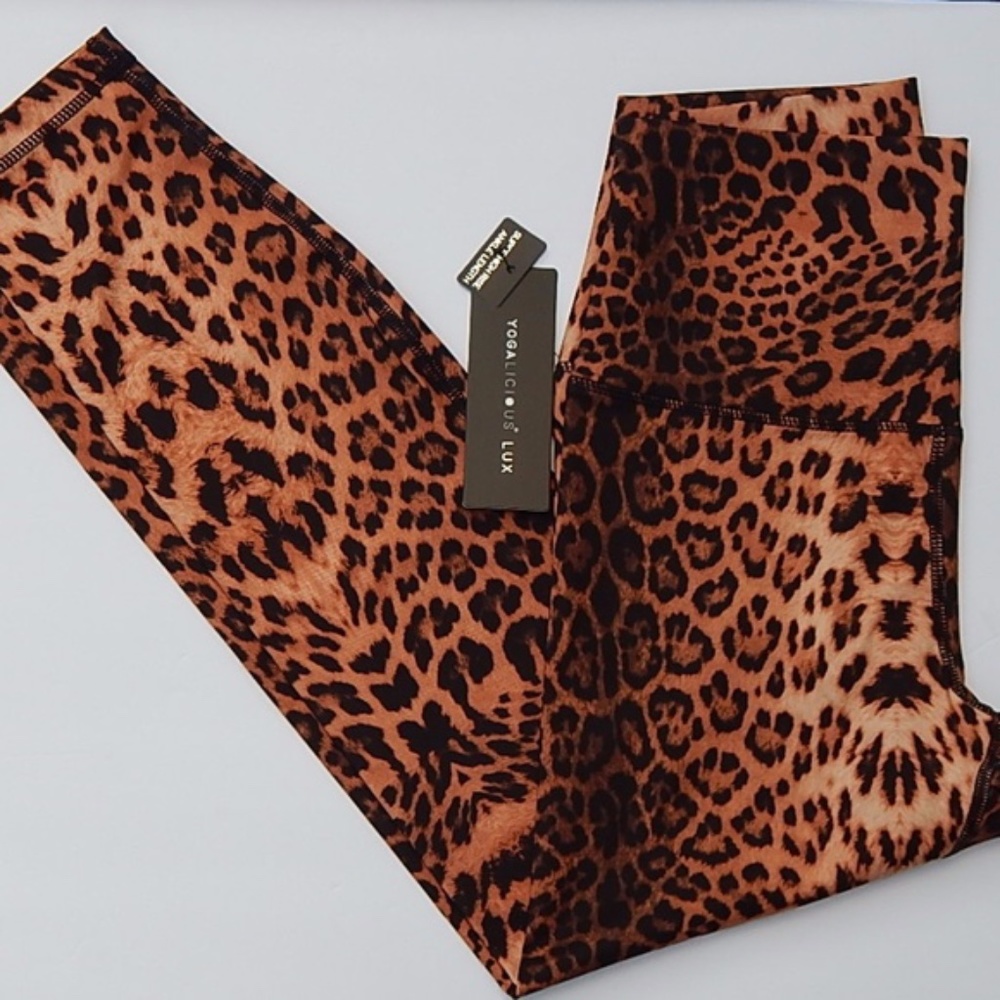 YOGALOCIOUS LUX LEOPARD LEGGINGS HI RISE sz L NEW